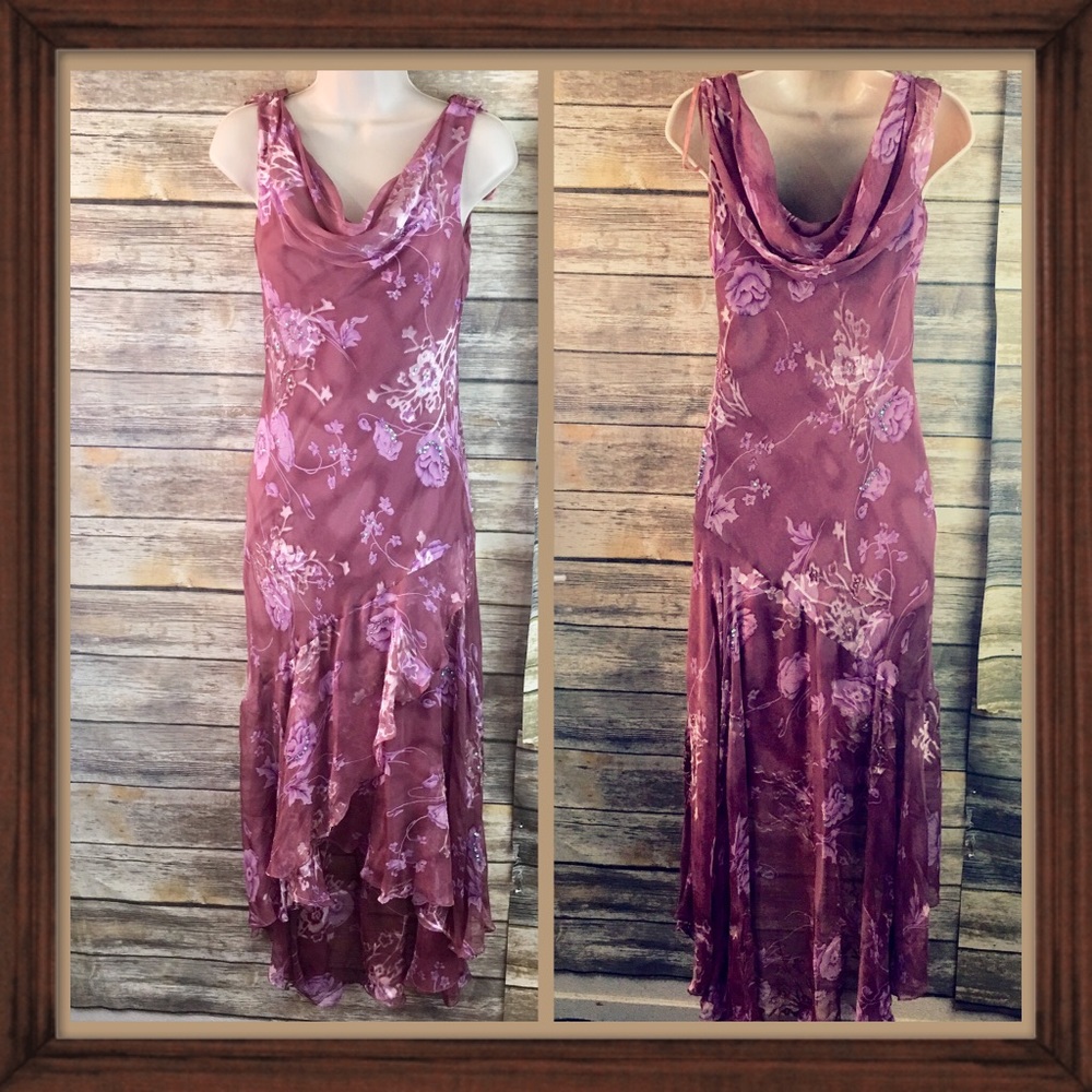 Alex Evenings Purple Cowl Neck Sequin Floral Dress